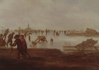 Figures skating on Frozen Waterway, 17th century by Hendrick Avercamp